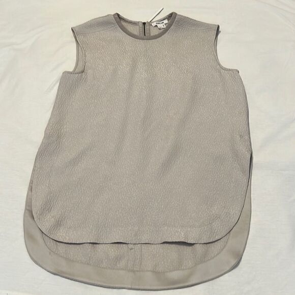 NWOT Helmut Lang sleeveless back zip blouse longer in back side slits satin trim - Picture 2 of 10